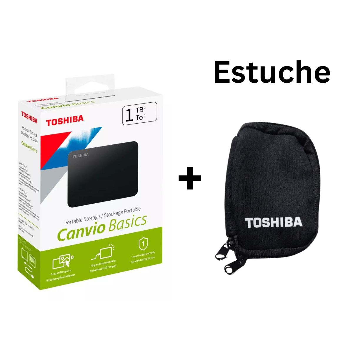 Disco Duro Externo 1 TB Toshiba Canvio Basics USB 3.0 + Estuche Funda