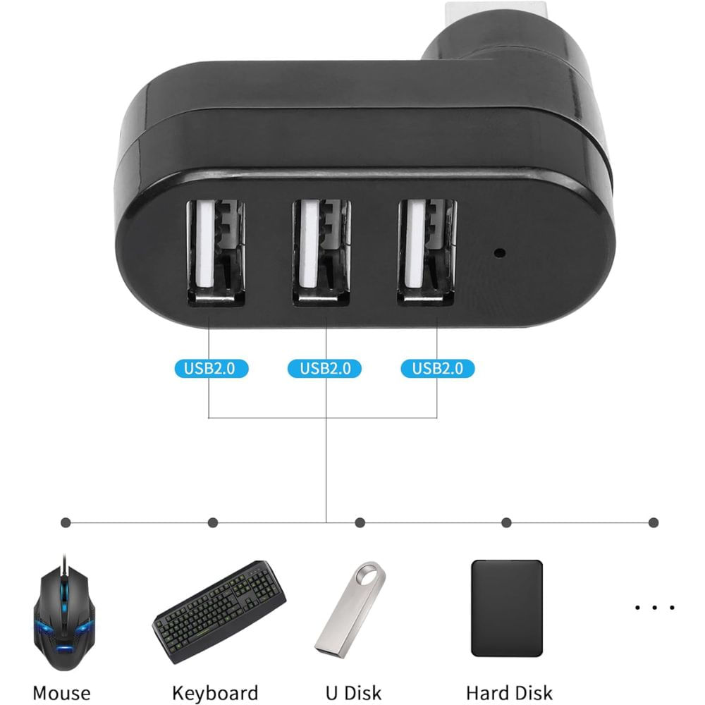 Adaptador Hub Giratorio 180 3 entradas color negro