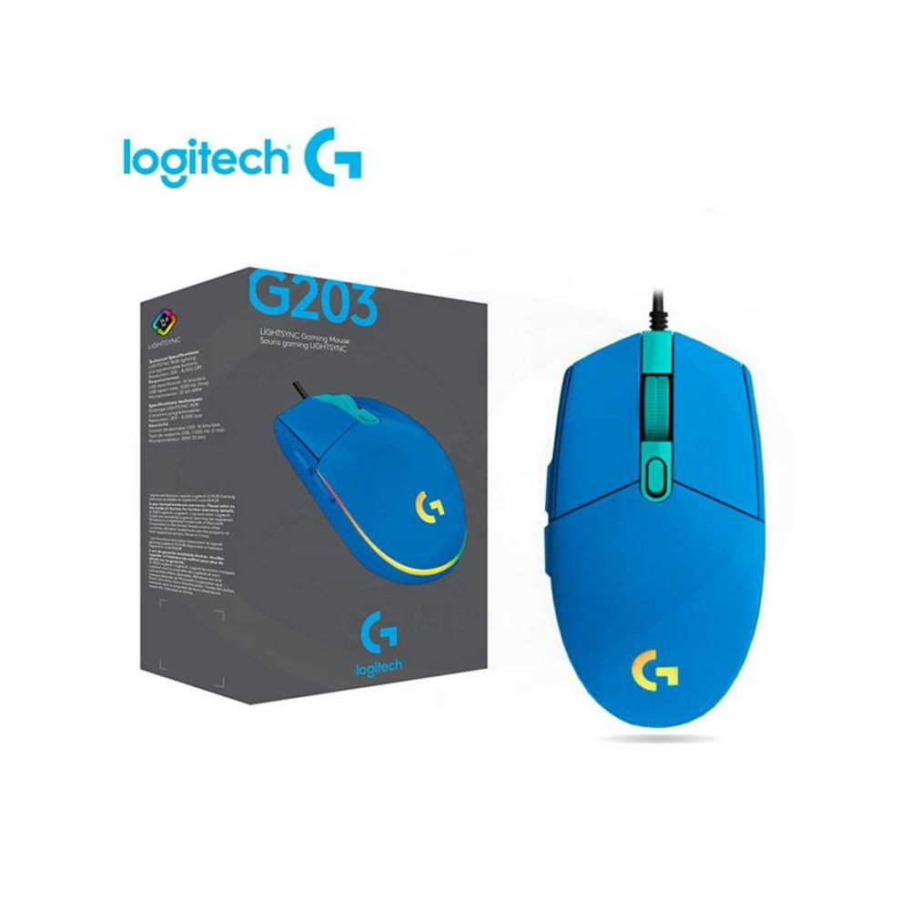 Mouse Gamer Logitech G203 LightSync Azul Cableado 8000 DPI 910-005790