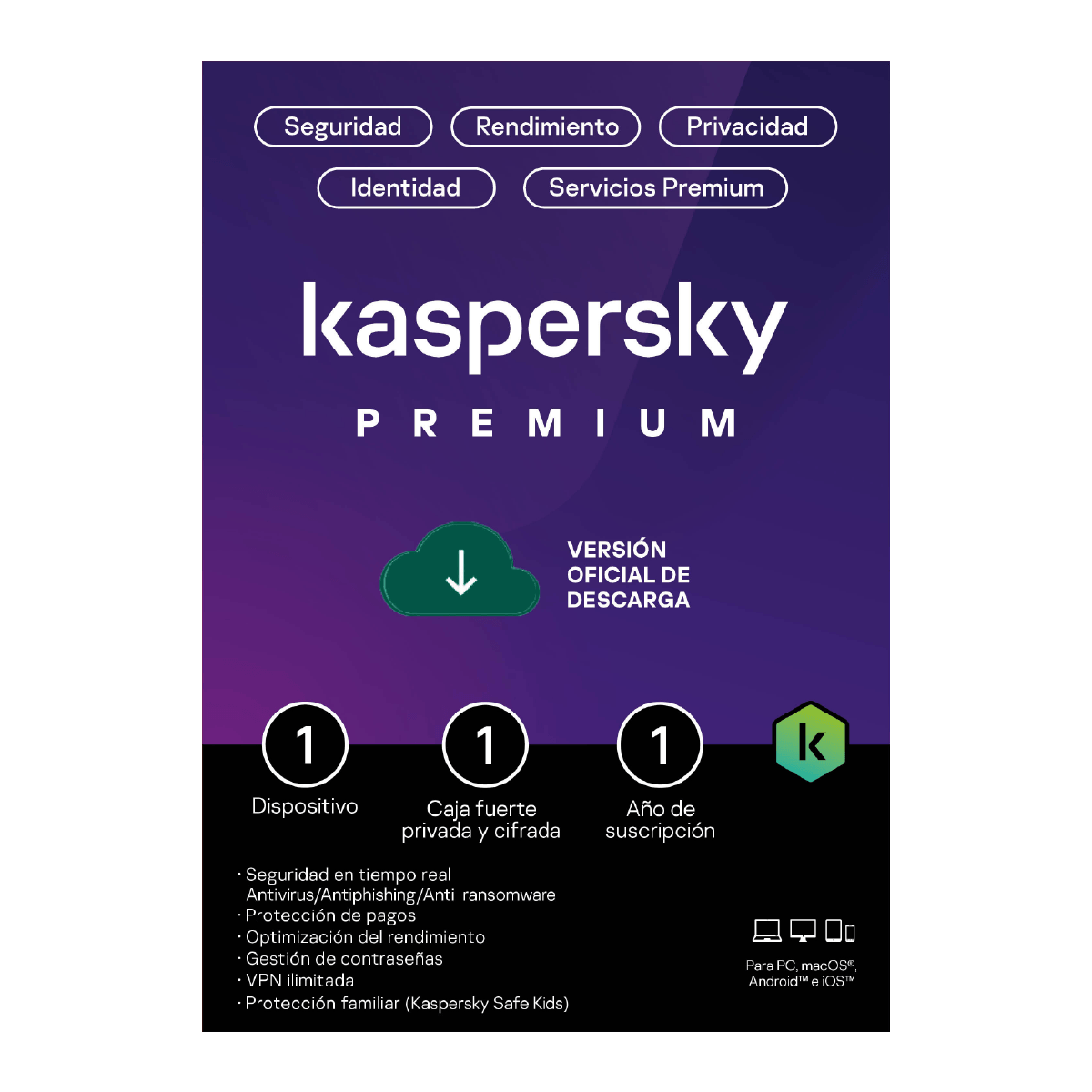 Antivirus Kaspersky Premium 1 dispositivo 1 año