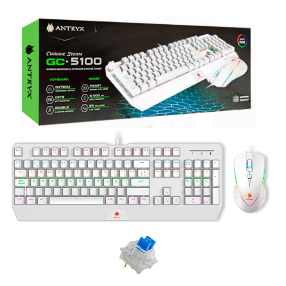 Combo Antryx Teclado Mecanico Y Mouse Gc-5100w Blanco Switch Azul