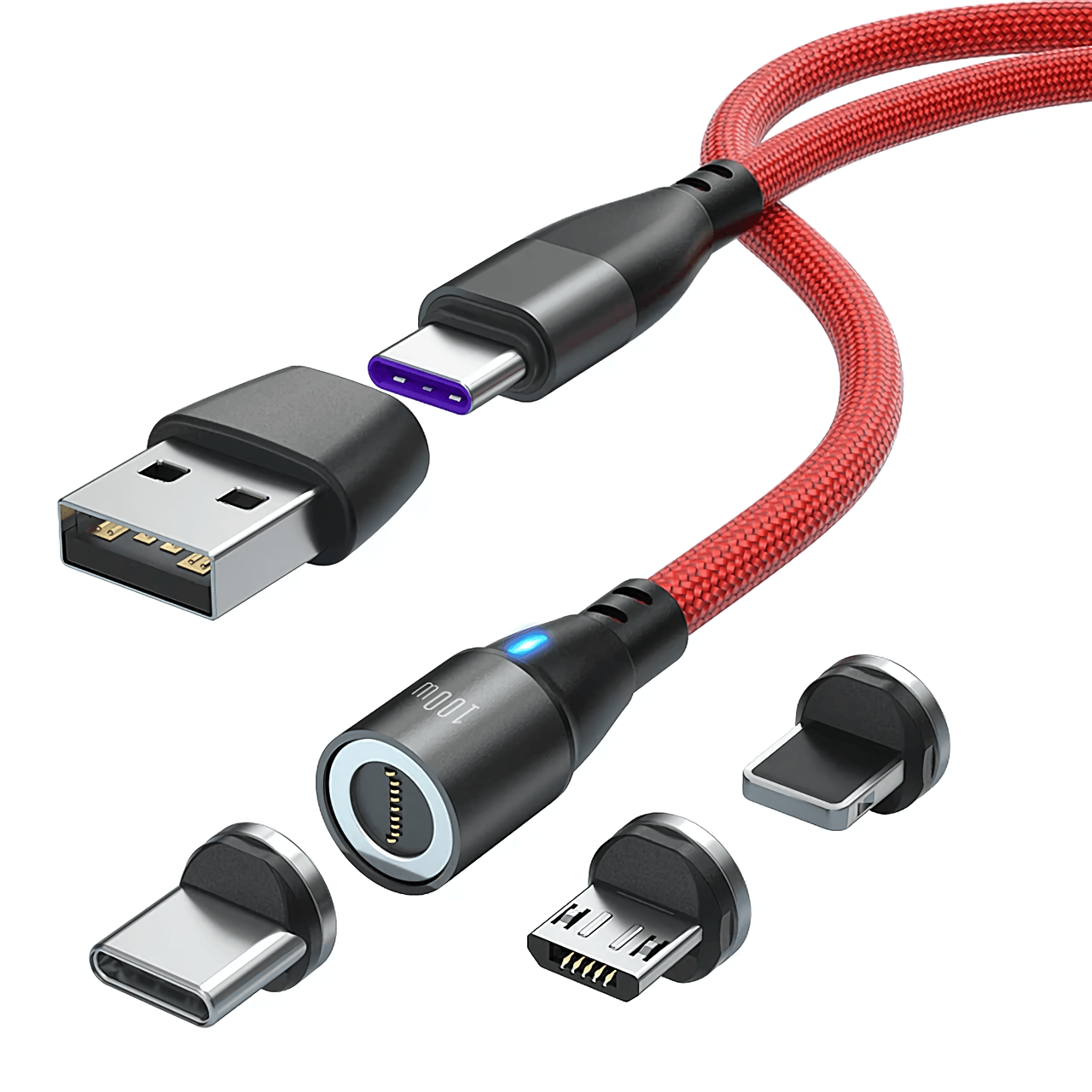 Cable Magnético 100w Greenport 6 En 1 / 360° - 2 Metros /  Rojo