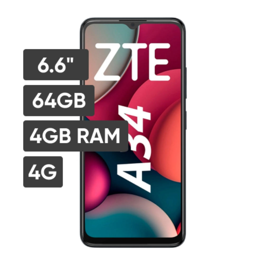 Smartphone ZTE A34 6.6"" 4GB 64GB 5MP Gris