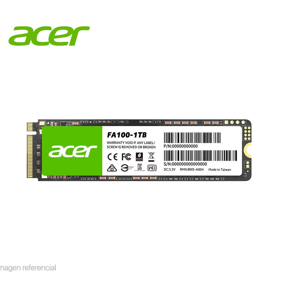 Disco SSD Solido ACER FA100 1TB M2 2280 NVMe PCIe Gen3 BL.9BWWA.120