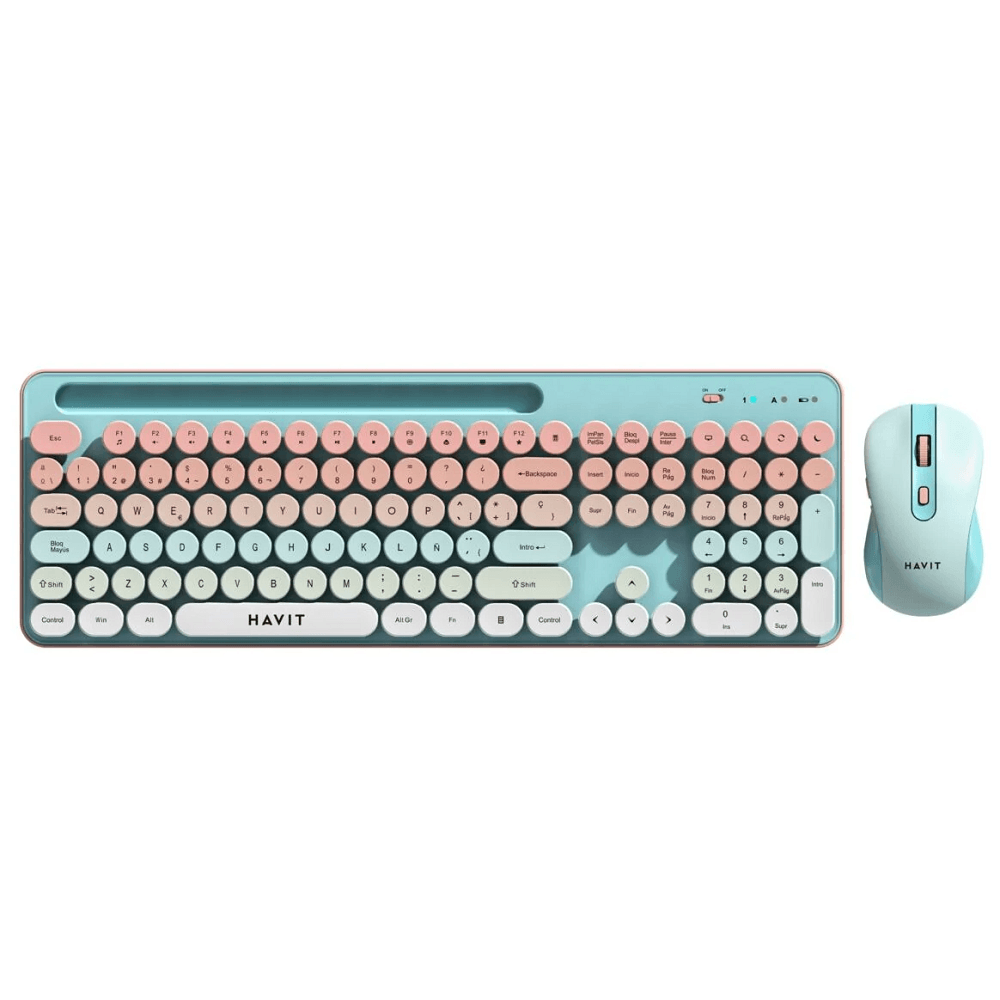 Kit Teclado Y Mouse Inalambrico Havit Kb832gcm-sp Celeste