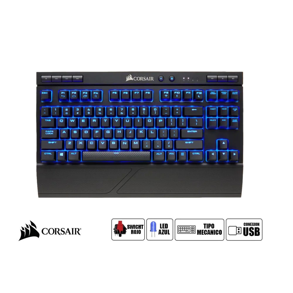 Teclado Gamer Corsair K63 Inalambrico LED-AZUL Reposamuñecas Mecanico Ingles CH-9145030-NA