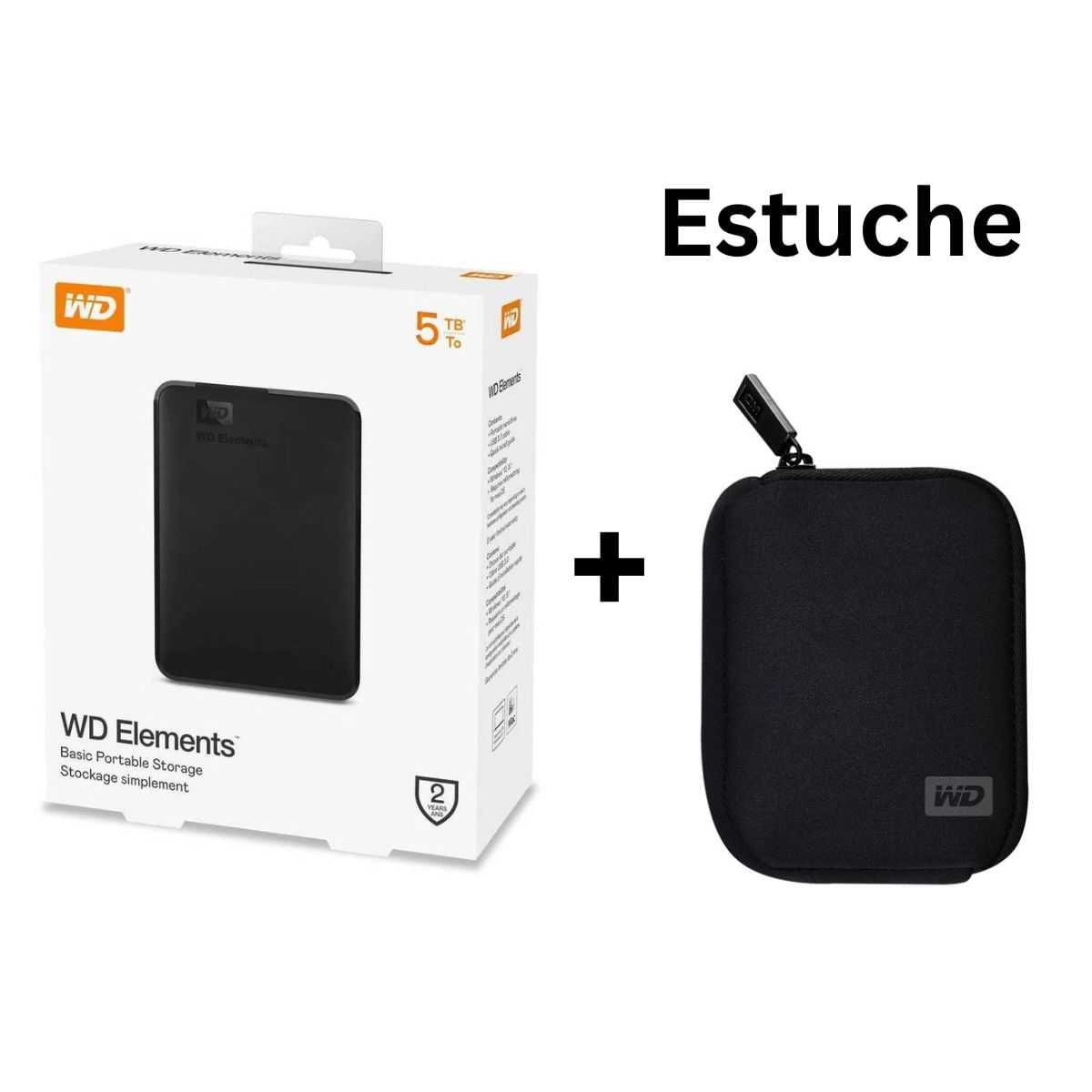 Disco Duro Externo 5 TB Western Digital Elements + Estuche Funda WD