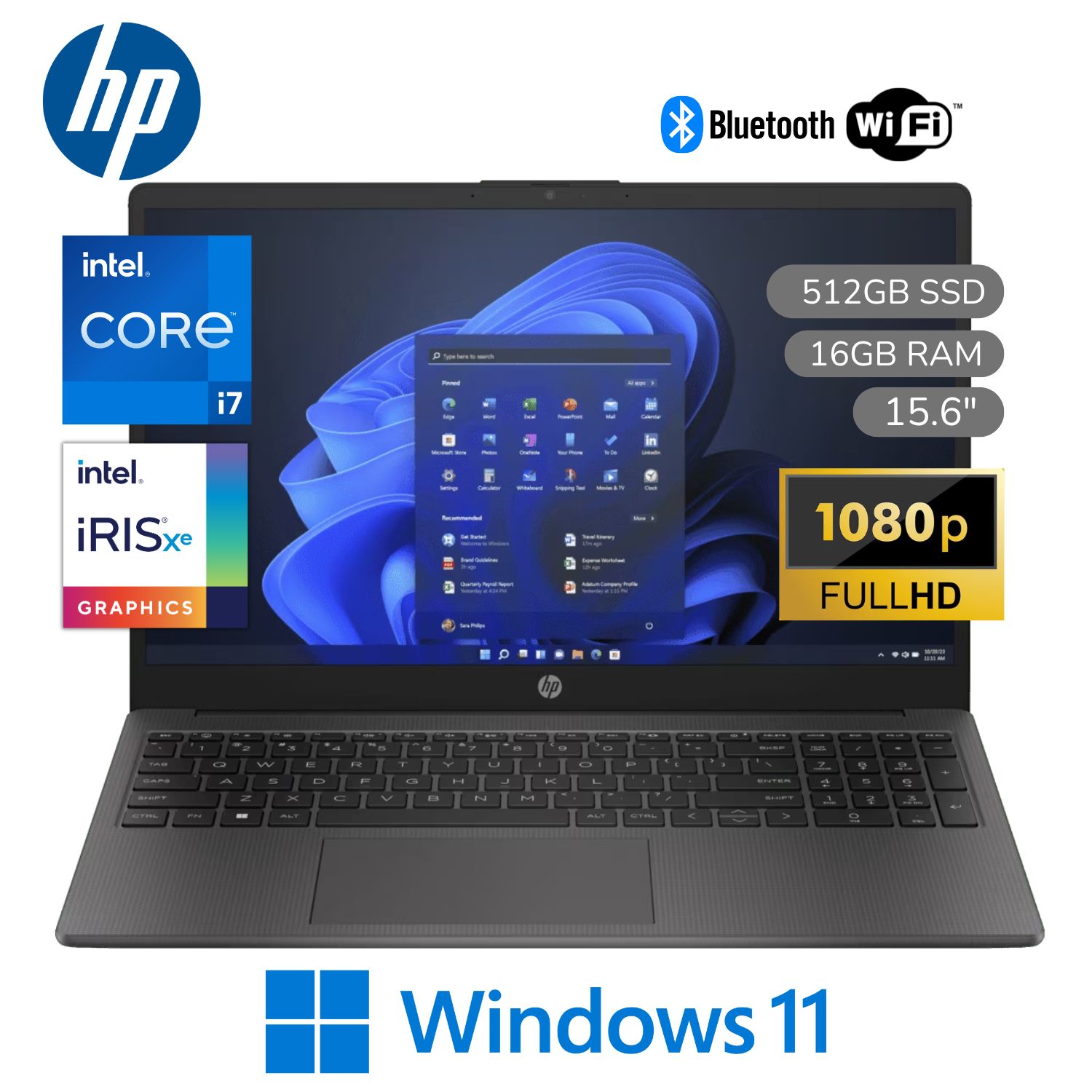 Laptop HP 250 G10 Intel CoreI7-1355U 16GB RAM 512GB SSD 15.6"" WINDOWS 11 PRO - Plateado