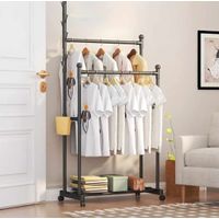 Perchero Organizador Doble de Ropa Estante Zapatero Negro-02