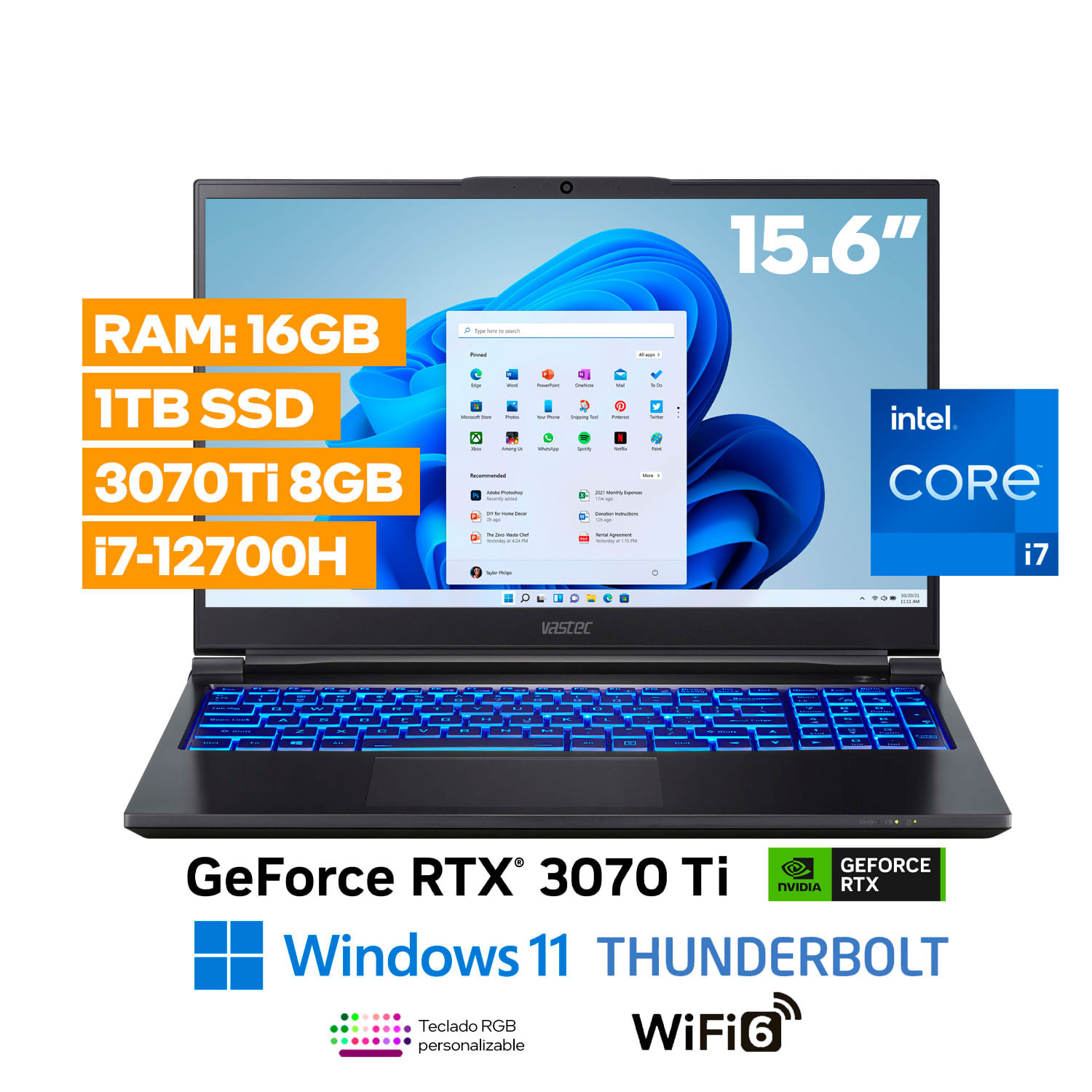 Laptop Vastec WorkPRO PD50 i7-12700H 16GB 1TB RTX 3070 Ti 8GB Windows 11 Home