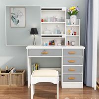 Tocador con Banqueta Moderno Helga Blanco/Gris con Llave R&R MUEBLES