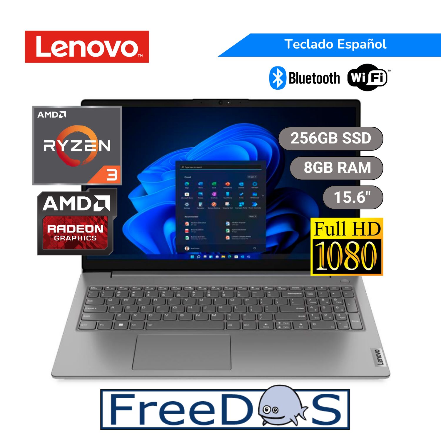 Laptop Lenovo V15 G4 AMN Ryzen 3-7320U 8GB RAM 256GB SSD 15.6"" FHD 82YU00X4LM Free Dos