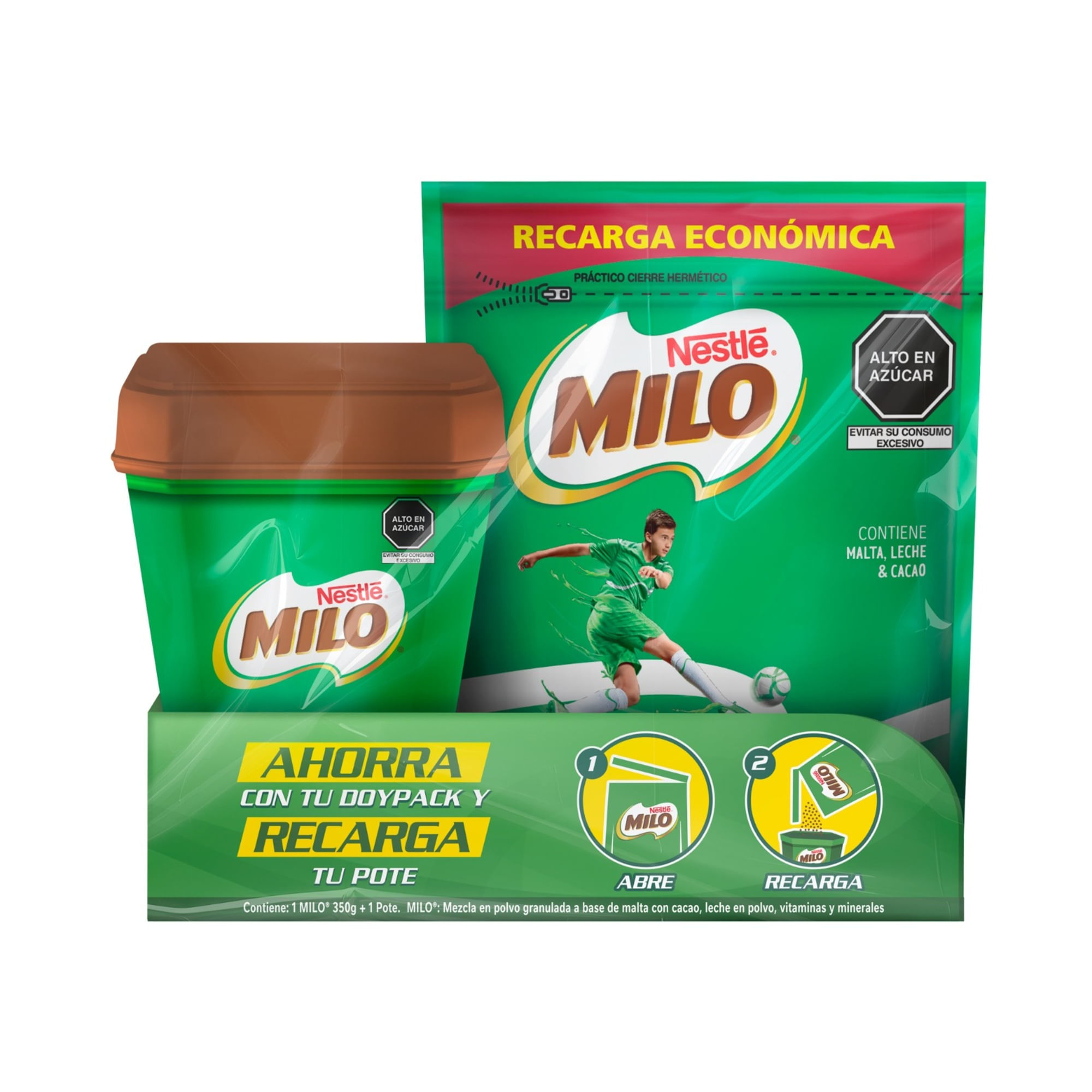 Pack Fortificante Granulado MILO Doypack 350g + 1 Pote