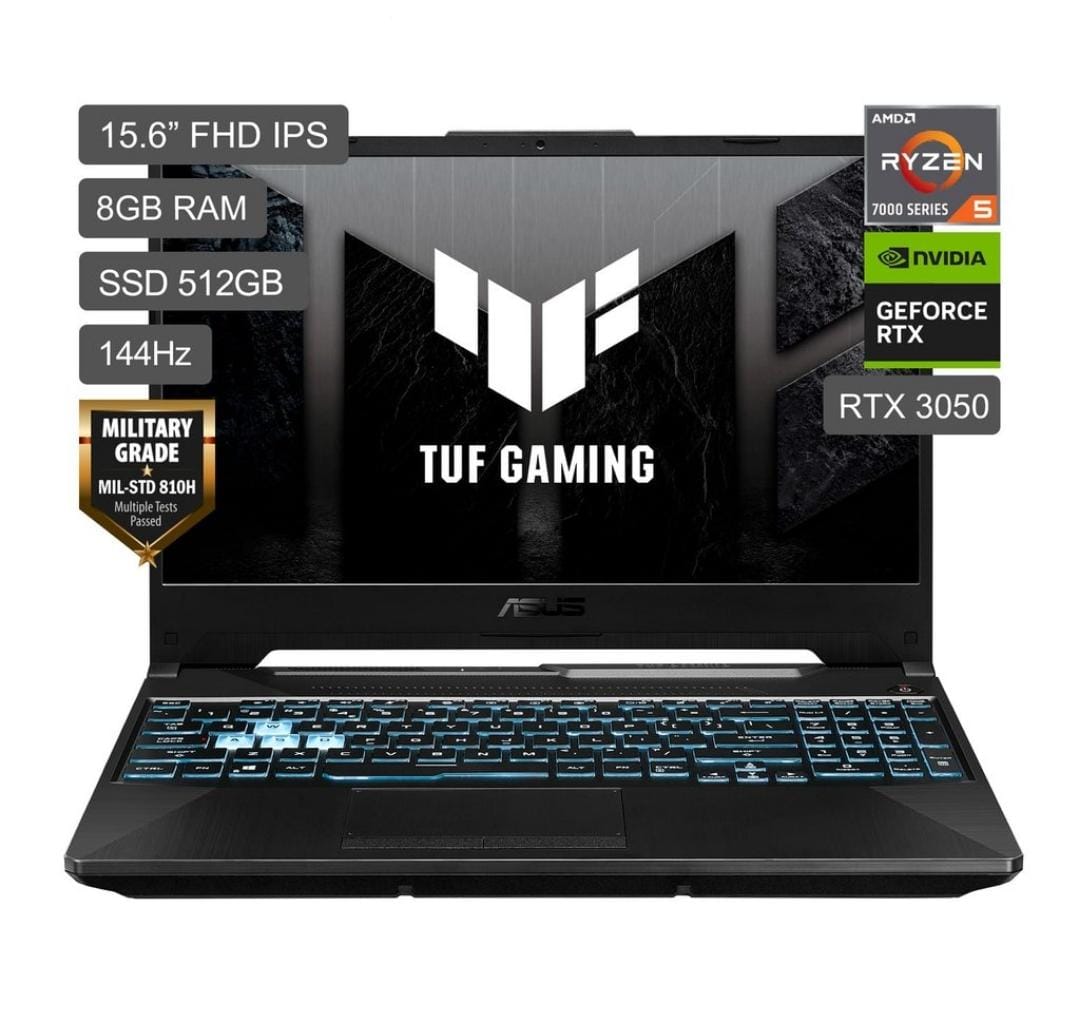 Laptop Asus tuf AMD R5 7535HS 8gb 512gb 15.6 FHD  144HZ 4G RTX 3050 window 11 RGB