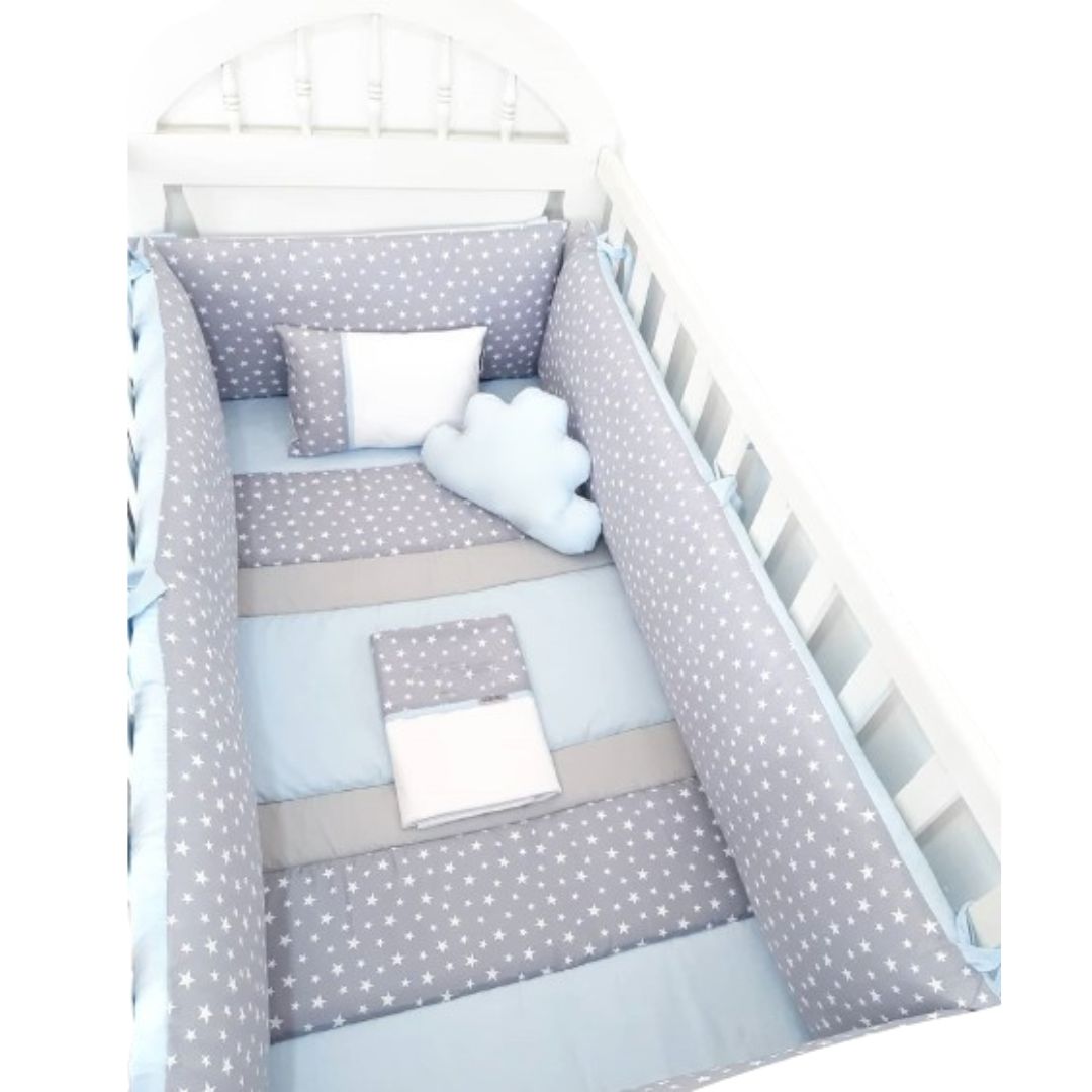 Protector Lateral Parachoques de Cuna BABYTU Diseño estrellitas Gris