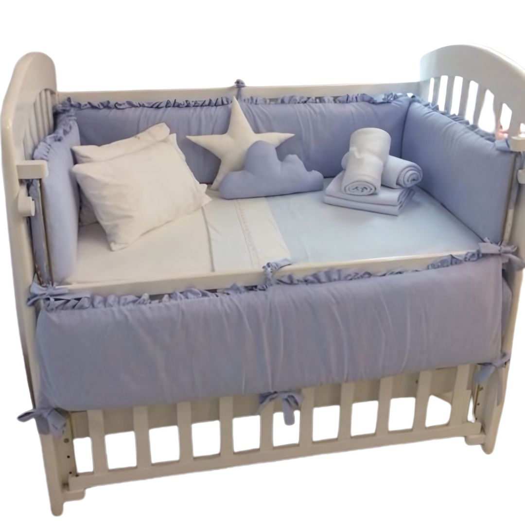 Protector Lateral Parachoques de Cuna BABYTU Diseño Clasico Celeste Noche