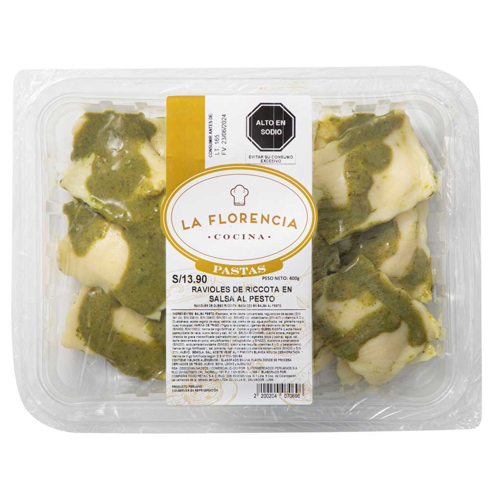 Ravioles de Riccota en Salsa al Pesto LA FLORENCIA Bandeja 400g