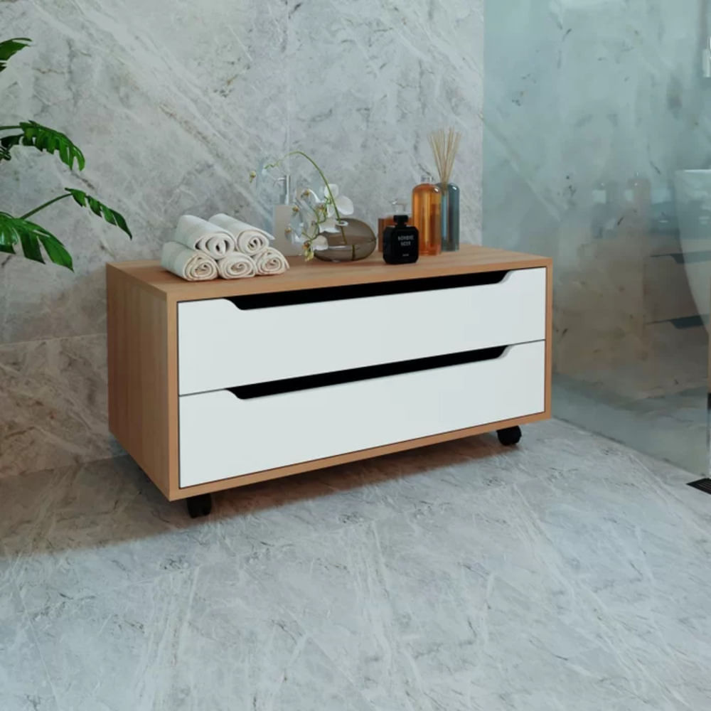 Cómoda de Baño Caroline con ruedas 2 cajones TU MESITA color Blanco/Haya