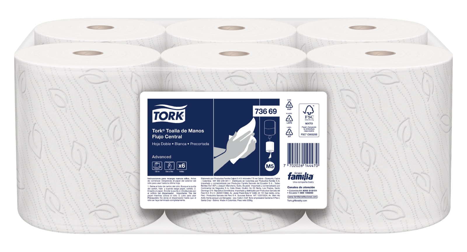 Papel Toalla Precortada Hoja Doble Tork 6 x 120m