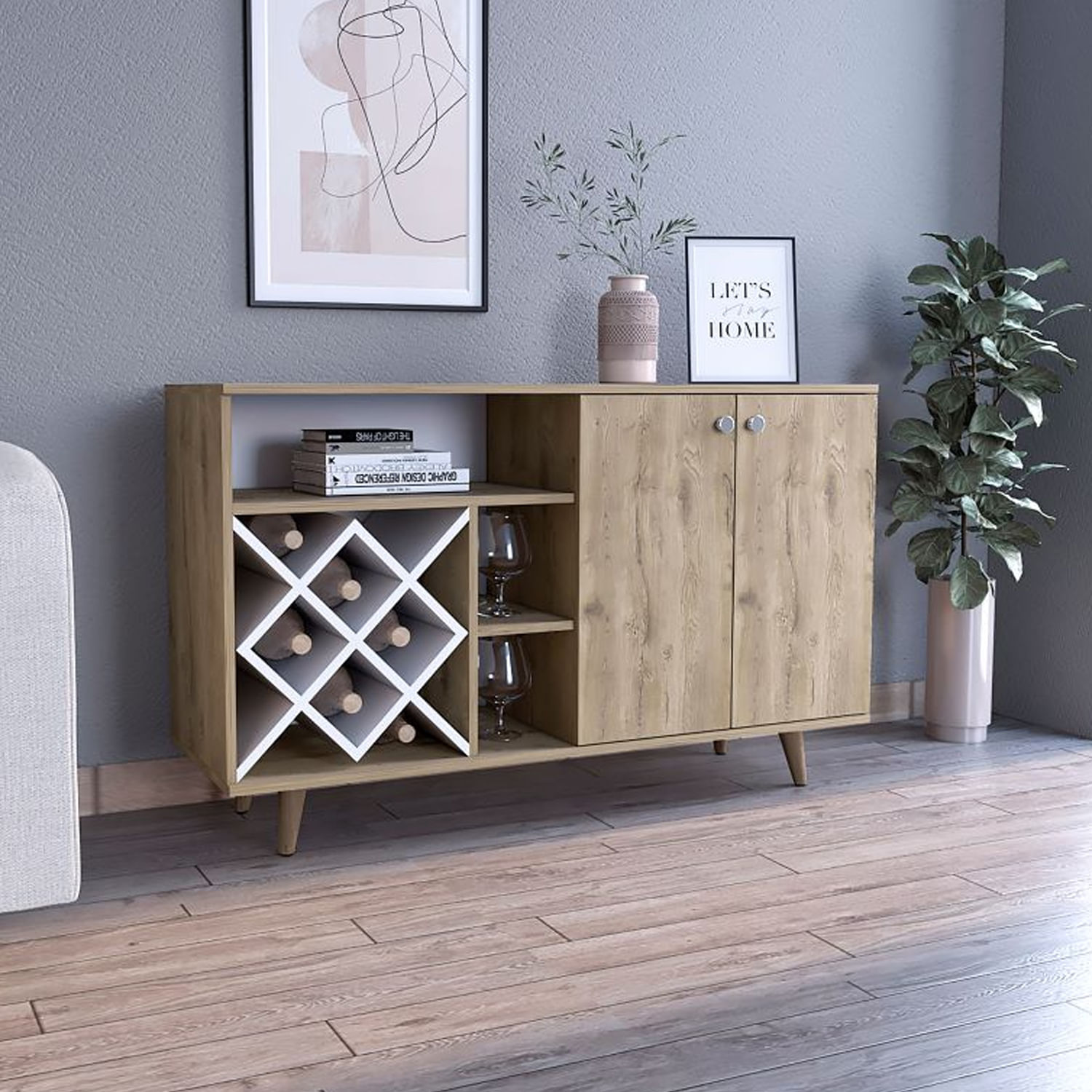 Mueble de Bar Brunnete Ventitas Home Color Duna y Blanco