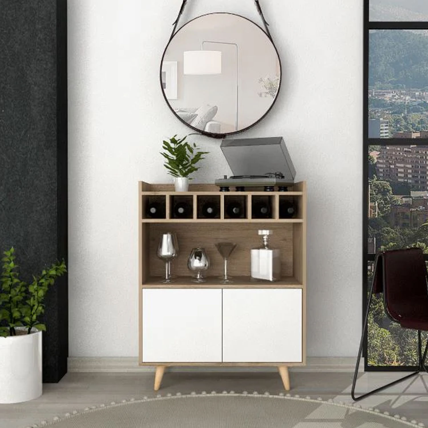 Mueble de Bar Lorie Ventitas Home Color Duna y Blanco