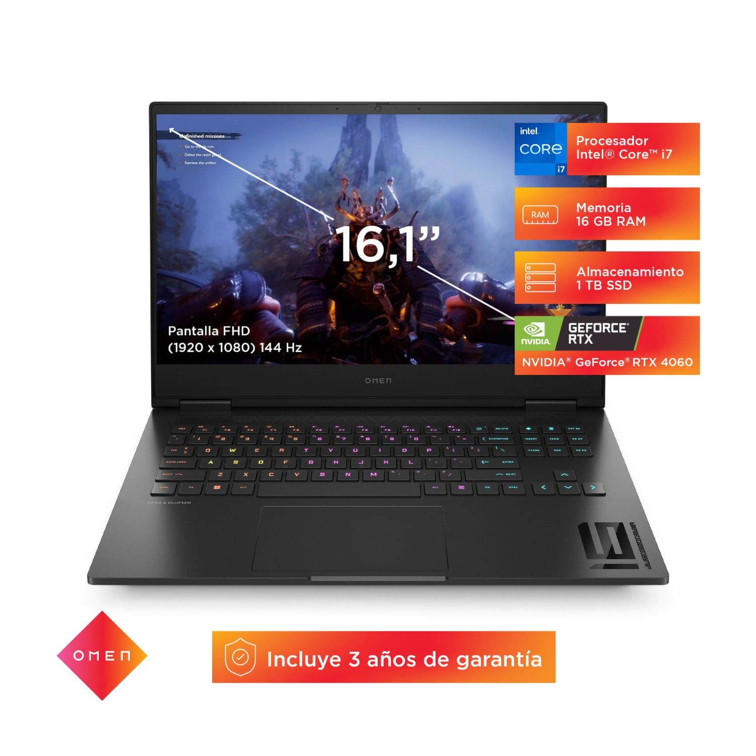 Laptop Omen Gaming Core i7-13ª 16.1"" FHD IPS NVIDIA RTX4060 1TB SSD RAM 16GB W11H