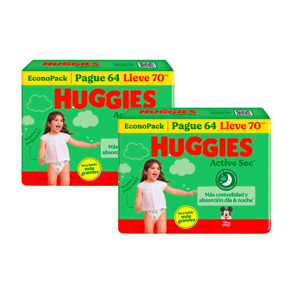 Pack Pañales para Bebé HUGGIES Active Sec XXXG Paquete 70un x 2un