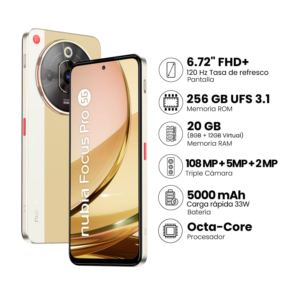 Smartphone ZTE Nubia Focus Pro 8+256GB Dorado