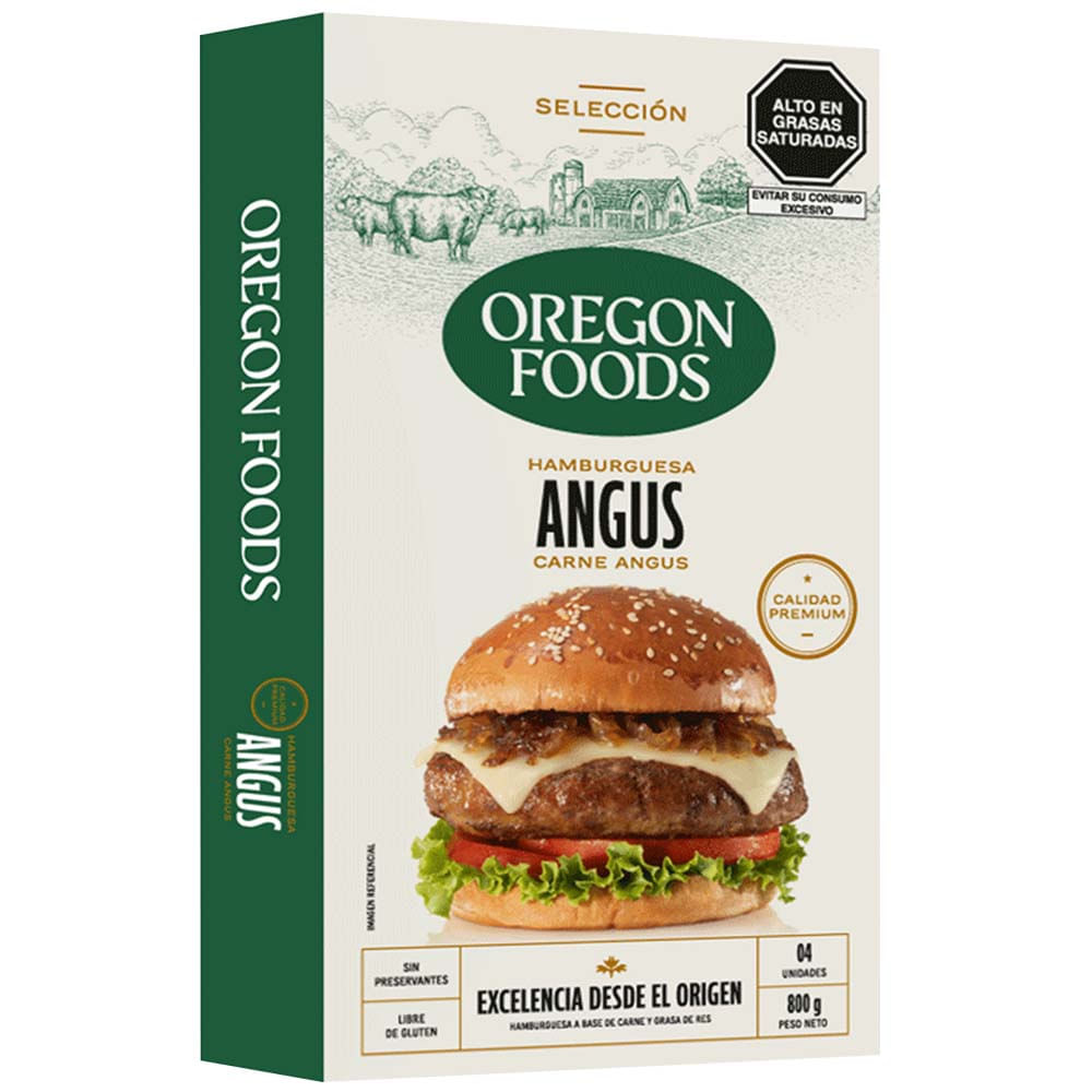 Hamburguesa OREGON FOODS Carne Angus Caja 4un