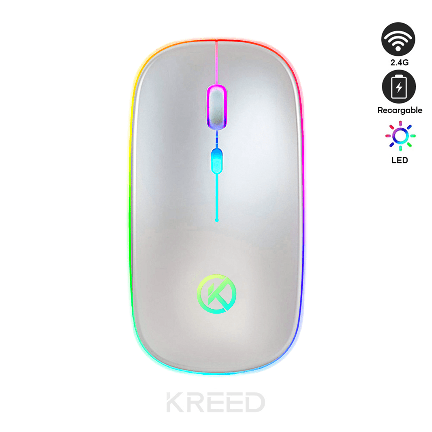 Mouse RGB Inalámbrico Recargable 2.4G K301 – Plata