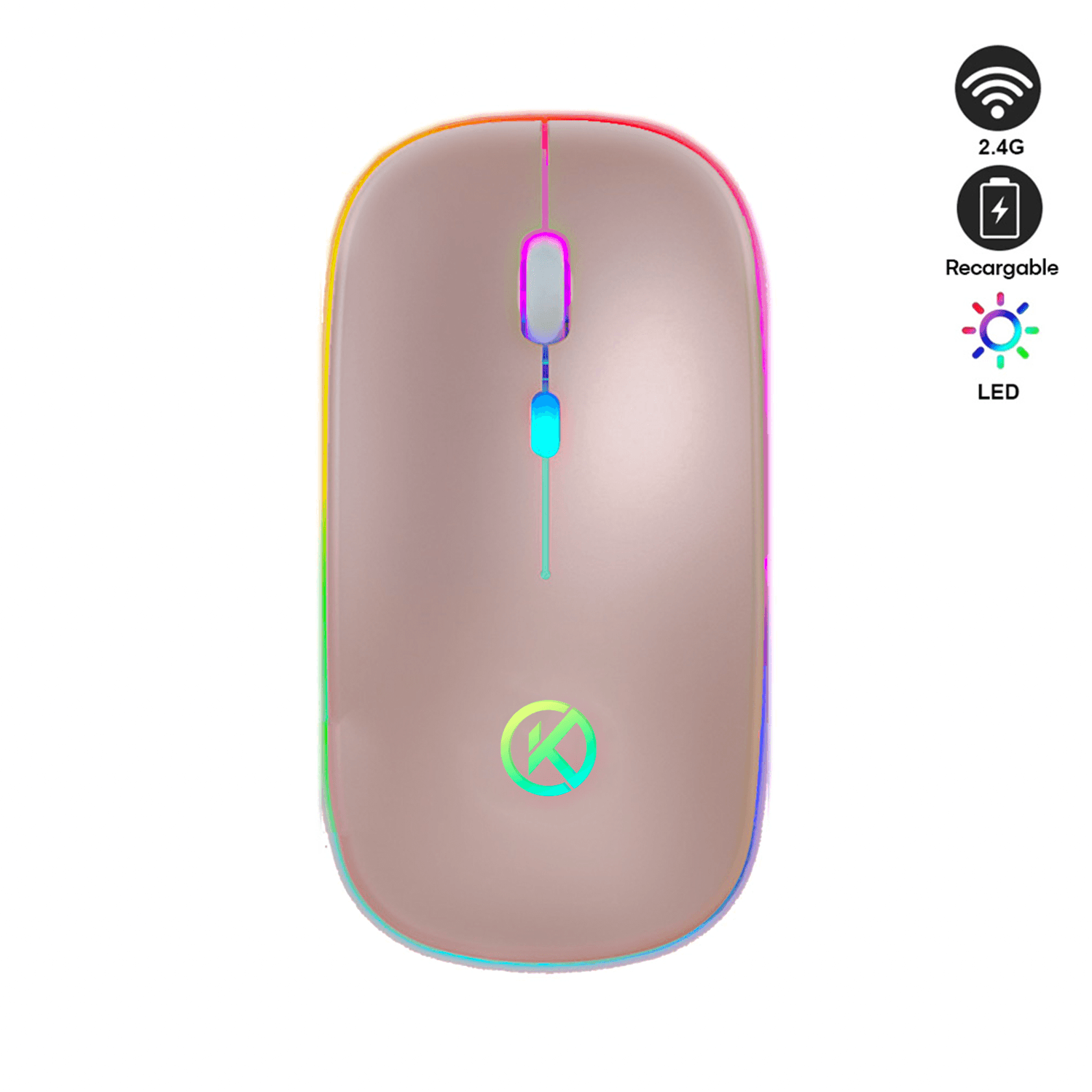 Mouse RGB Inalámbrico Recargable 2.4G K301 - Rosa
