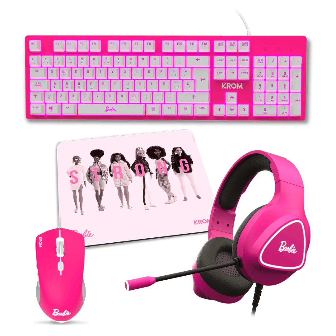 Combo Barbie 4en1 KROM Audifono Teclado Pad Mouse