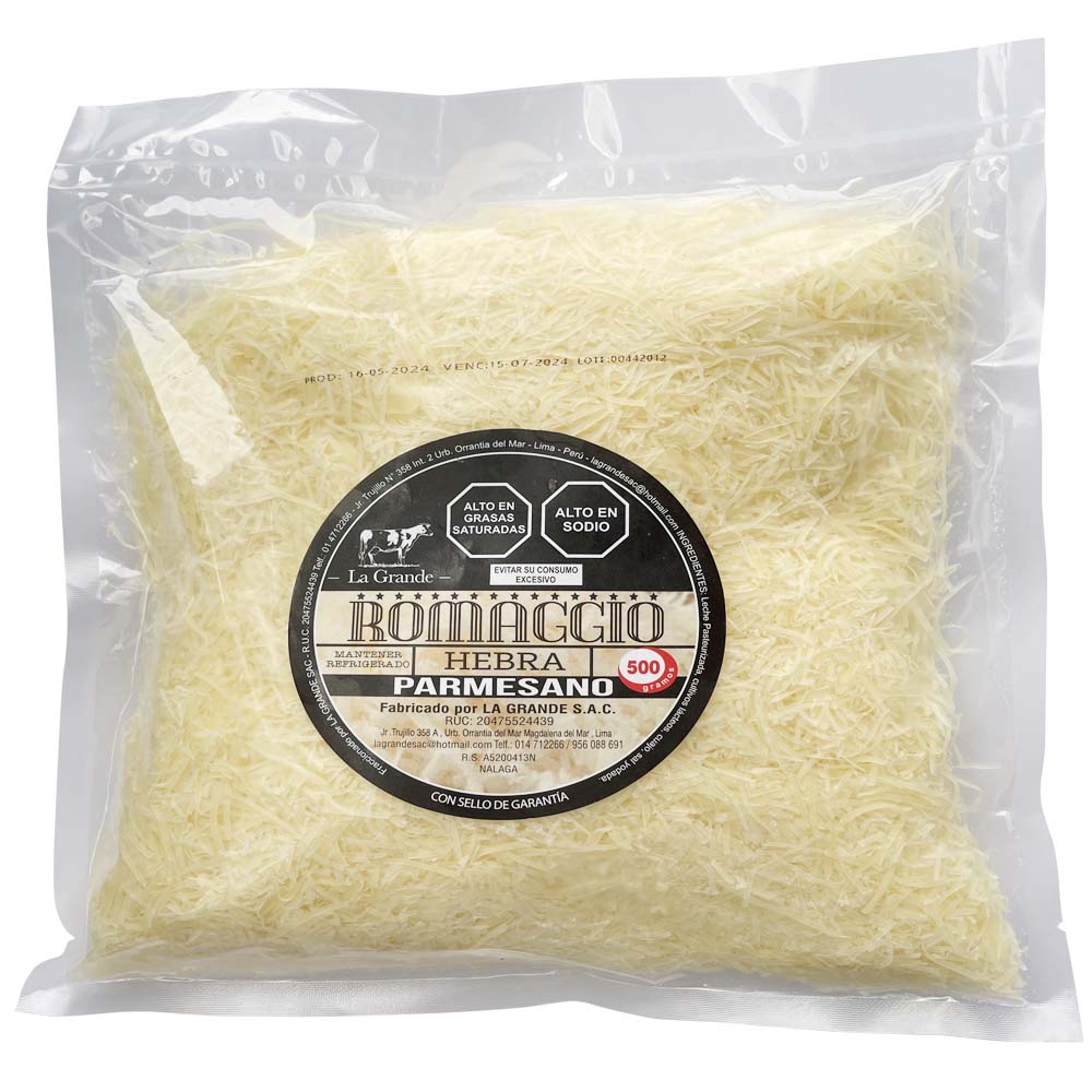Queso Parmesano Rallado Hebras ROMAGGIO Paquete 500g