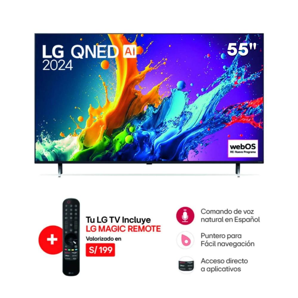 Televisor LG QNED 55"" UHD 4K ThinQ AI 55QNED80TSA