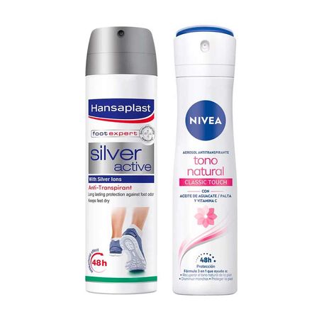 pack-hansaplast-spray-desodorante-para-pies-silver-active-150ml-desodorante-en-spray-nivea-tono-natural-classic-touch-150ml