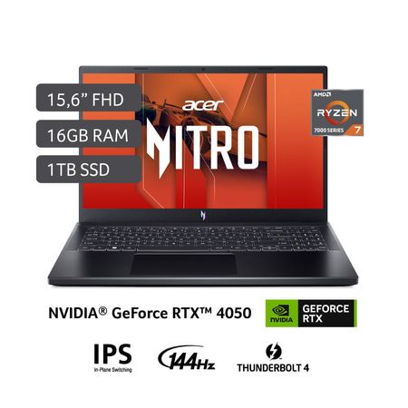Laptop Gamer Acer Nitro ANV15-41-R04E Ryzen™ 7 16GB RAM 1TB SSD RTX4050 Obsidian Black