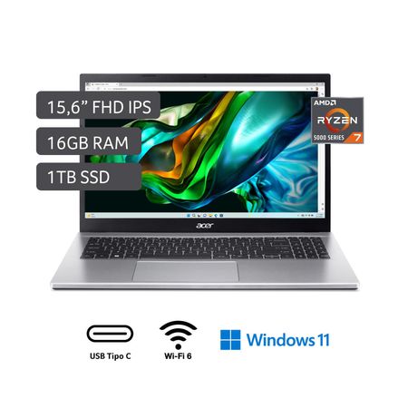 Laptop Acer A315-44P-R3UB 16GB RAM 1TB SSD R7-5700U Pure Silver