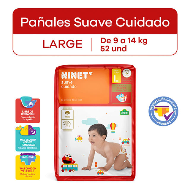 Pañales Ninet Suave Cuidado Talla L