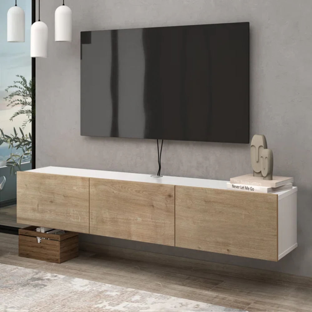 Mesa de TV Flotante Aquiles color Duna/Blanco 3 puertas TU MESITA
