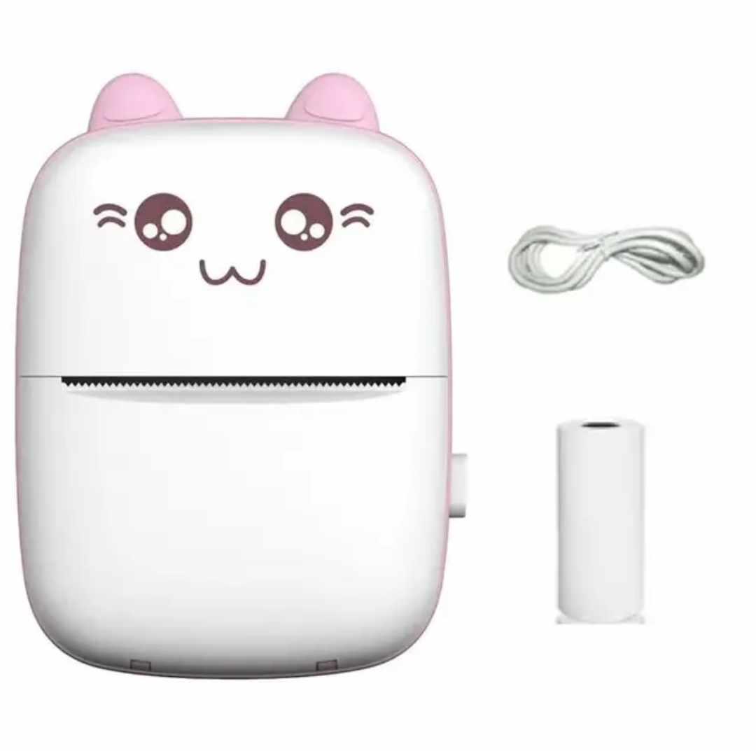 Impresora Portatil Kawai Mini de Gatito Recargable con Bluetooth Rosa