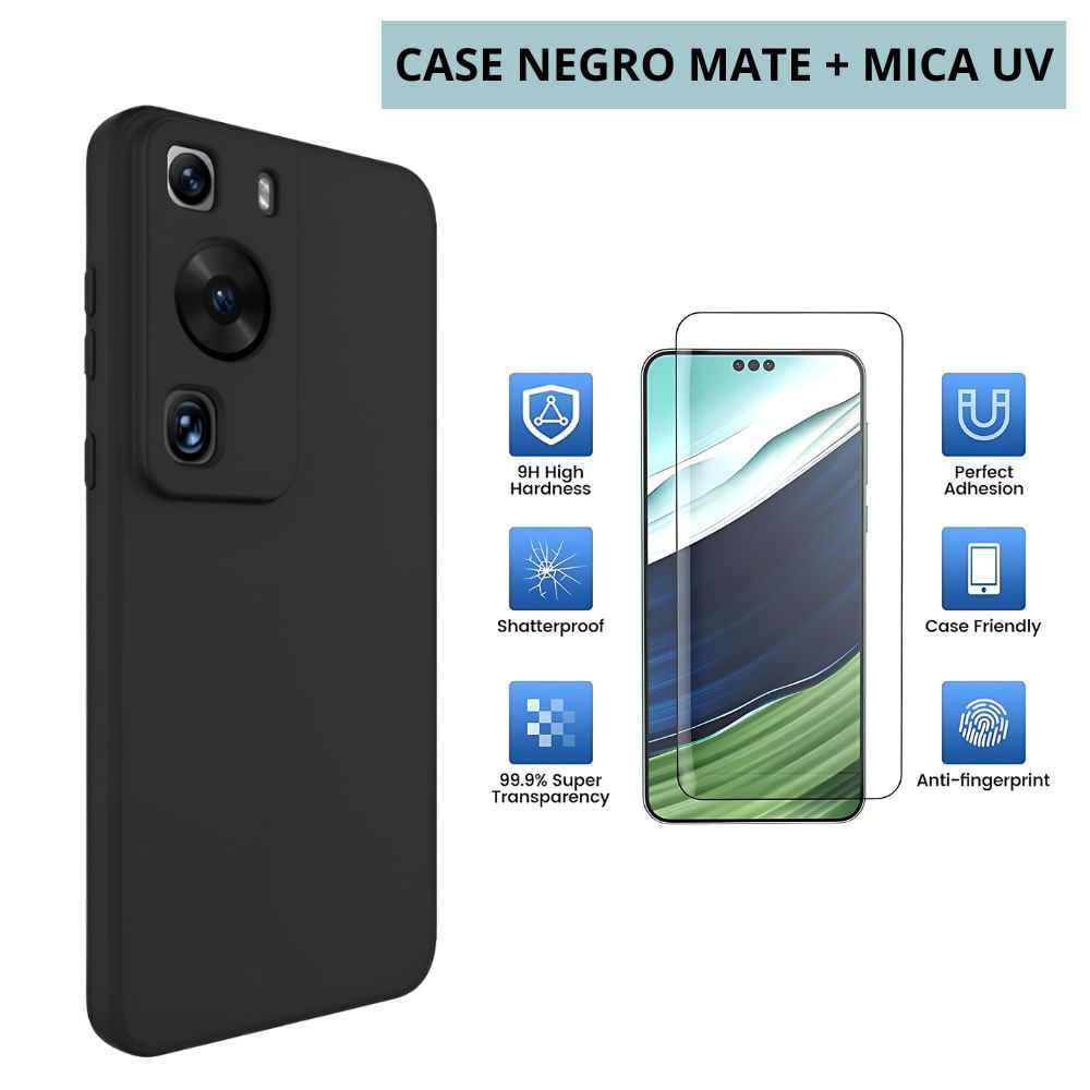 Case Funda Mate Silicone Negro Para Huawei P60 P60 Pro + Mica Uv