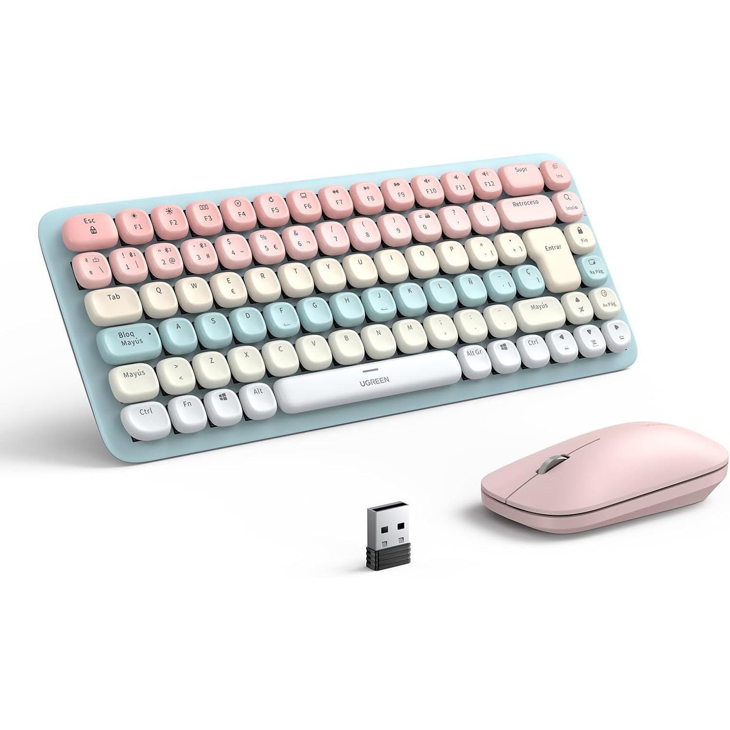 Kit Teclado y Mouse Recargable Bluetooth y 2.4GHz Ugreen Rosa - 25178