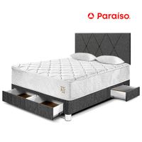 Dormitorio 4 Cajones PARAISO Pocket Max Charcoal 2 Plazas + 2 Almohadas + Protector
