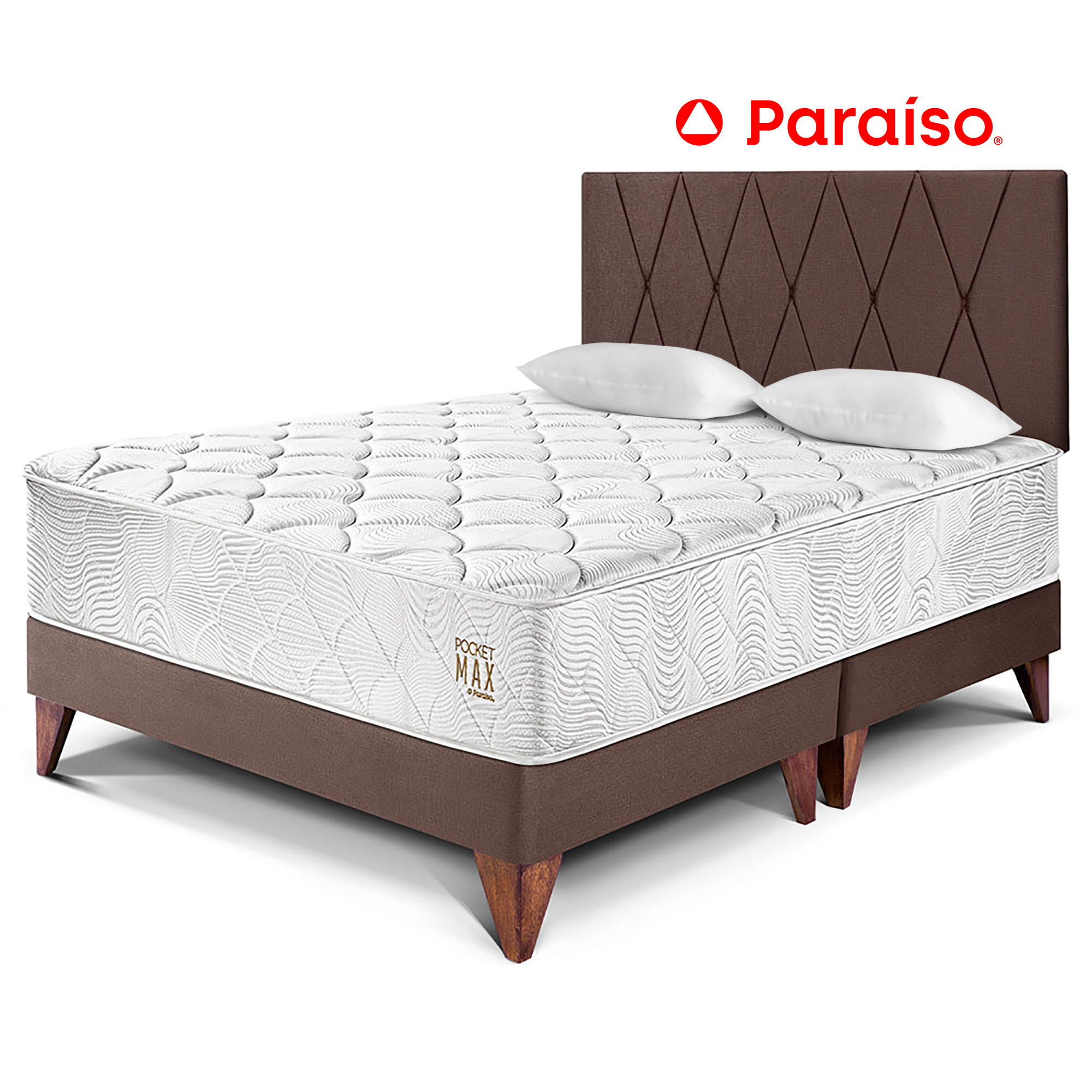 Dormitorio Europeo PARAISO Pocket Max King Chocolate + 2 Almohadas + Protector