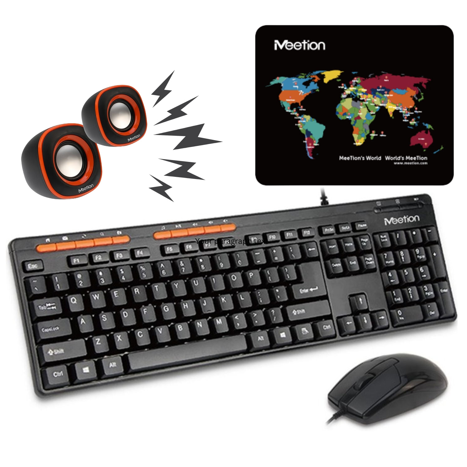 Kit Office Teclado Mouse Speakers Pad Meetion C105