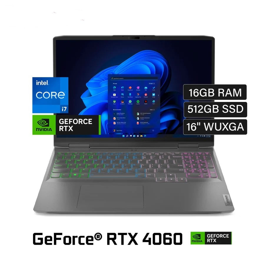Laptop Lenovo LOQ Intel Core I7 13620H 16gb 512gb 8G RTX4060 16.0Fhd Gris Window 11