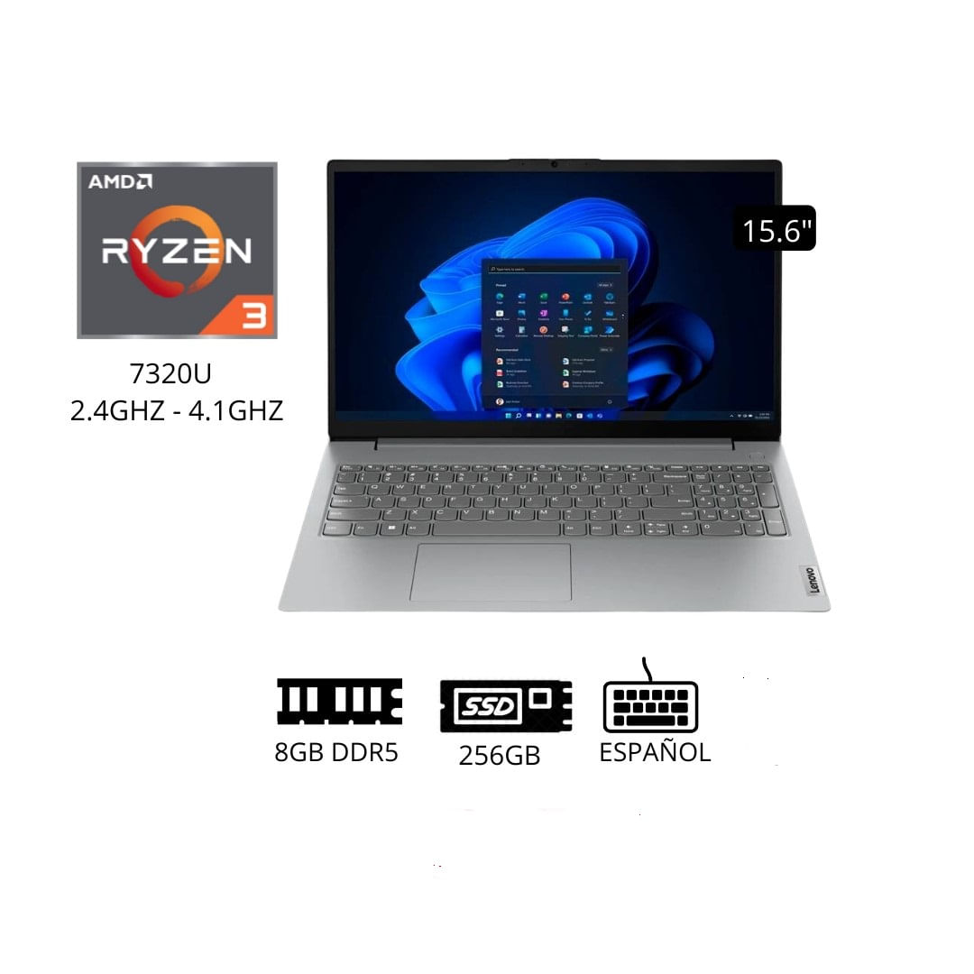 Laptop Lenovo V15-G4 AMD R3-7320U 8gb 256gb 15.6 Fhd Gris