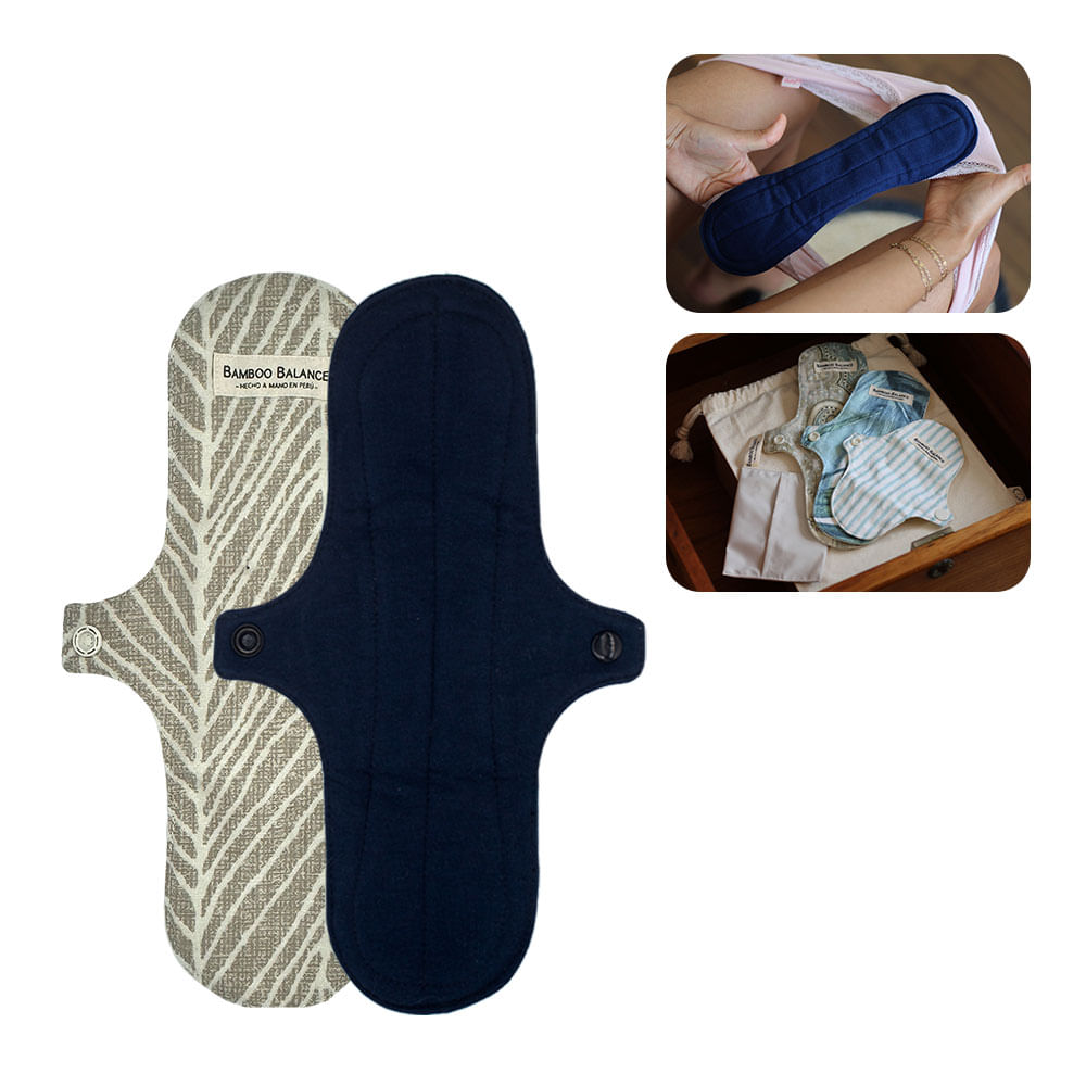 Toalla Higiénica de Tela Bamboo Balance Nocturna Azul Marino