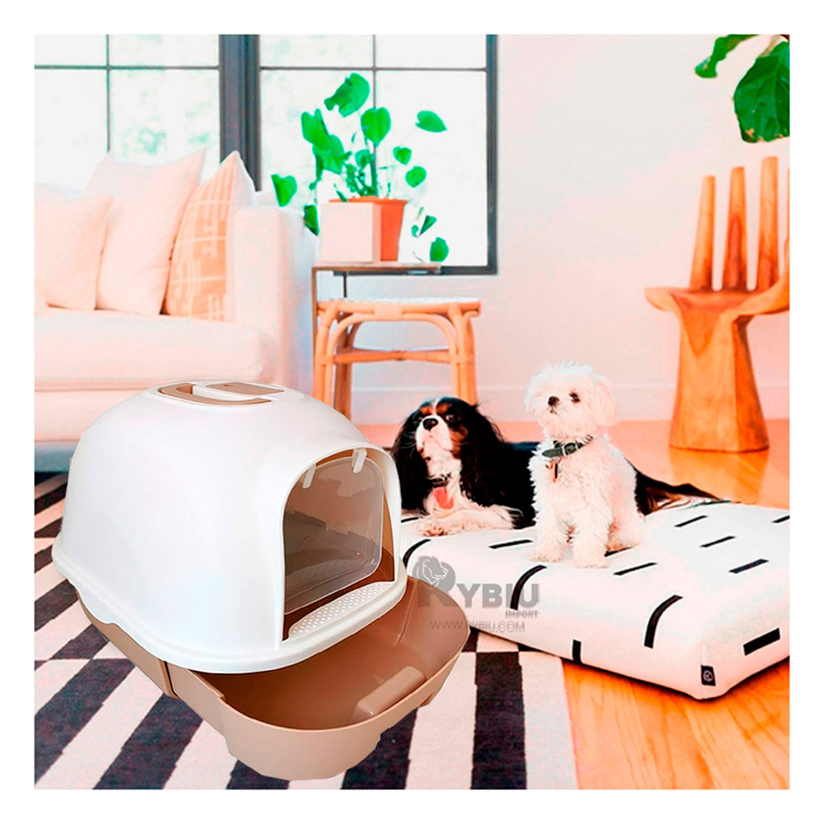 Arenero Gatero Cerrado con Pala Portable en Tono Cafe