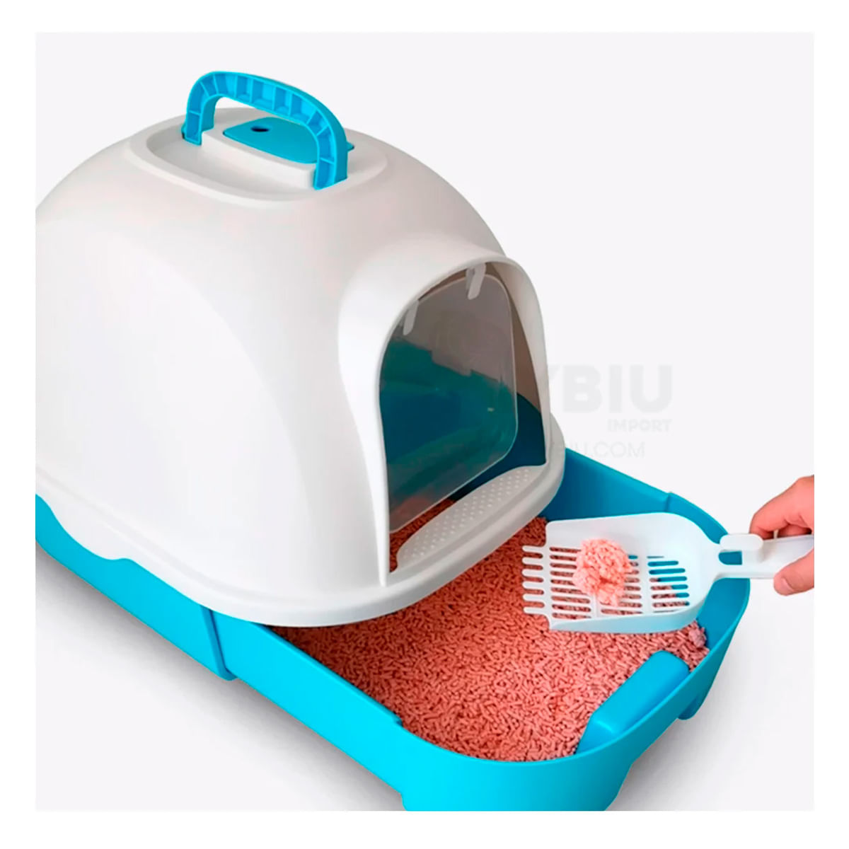 Arenero Resistente para Gatos de Color Celeste Y+Stickers